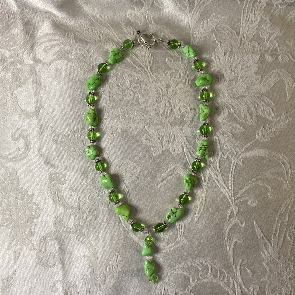 Handcrafted Natural Gaspeite Necklace w/glass and crystals - Picture 3 of 5